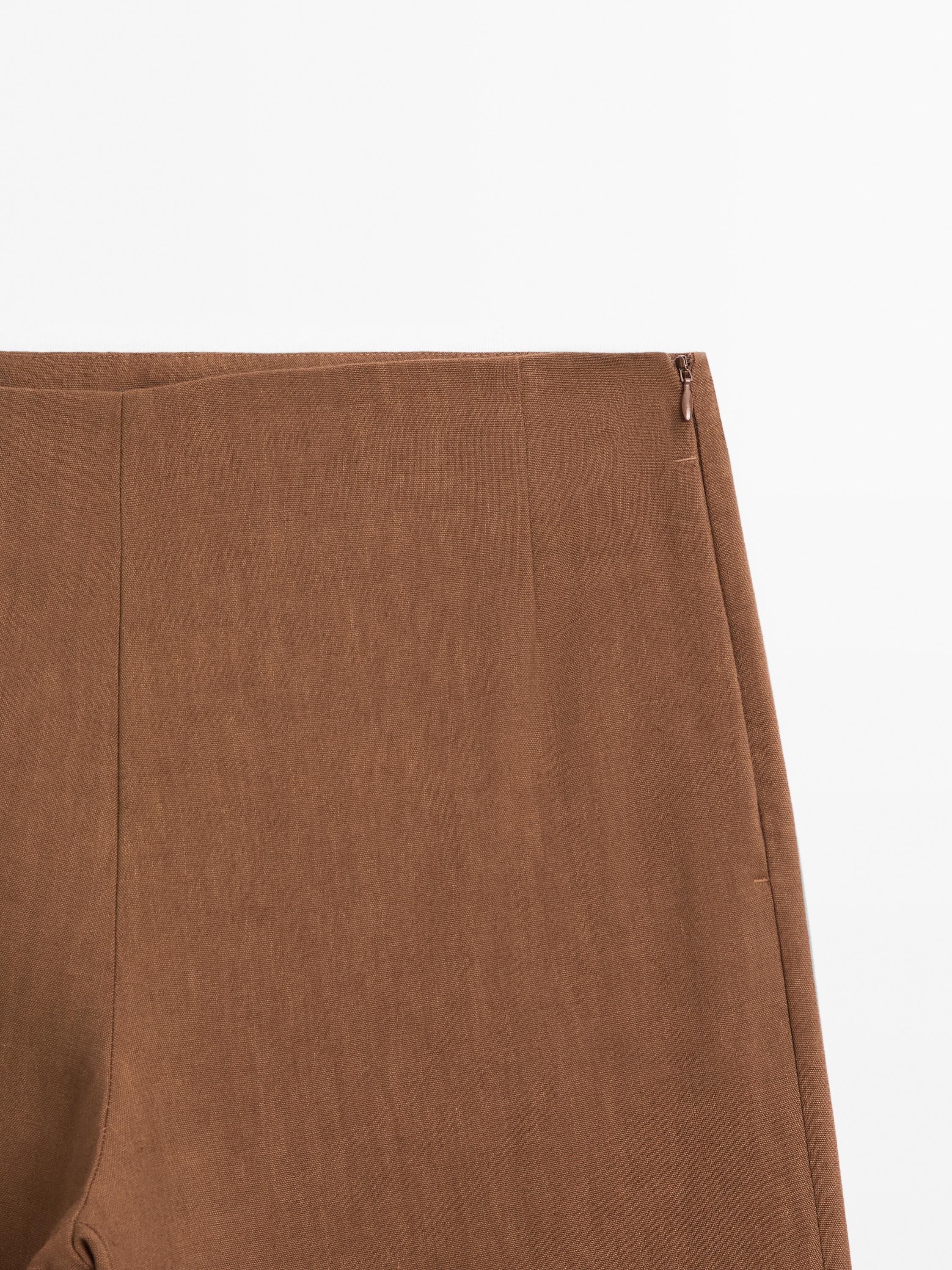 Linen blend wide-leg trousers